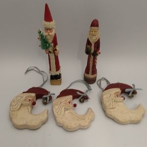Lot of 5 Kurt Adler Santa Crescent Moon Shaped 3 Ornaments & 2 Figurines